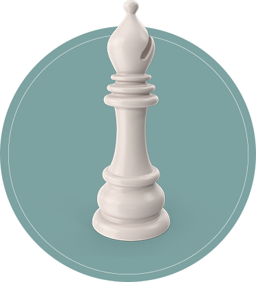 A bishop chess piece overlays a green circle