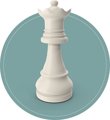 A queen chess piece overlays a green circle